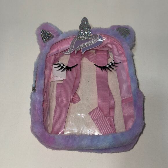 Unicorn clear pink/purple mini backpack - Picture 1 of 8